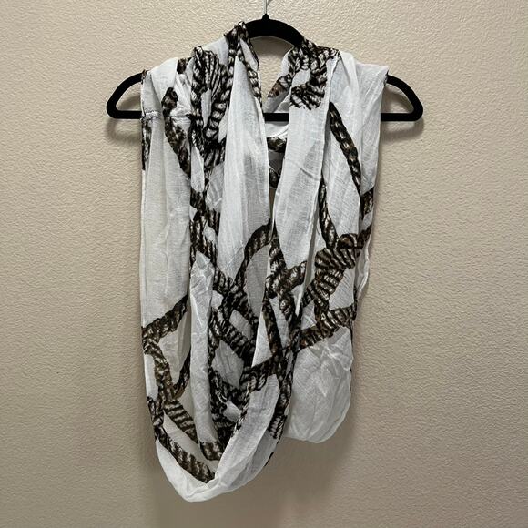 Charming Charlie White Brown Rope Design Infinity Scarf - Picture 2 of 4